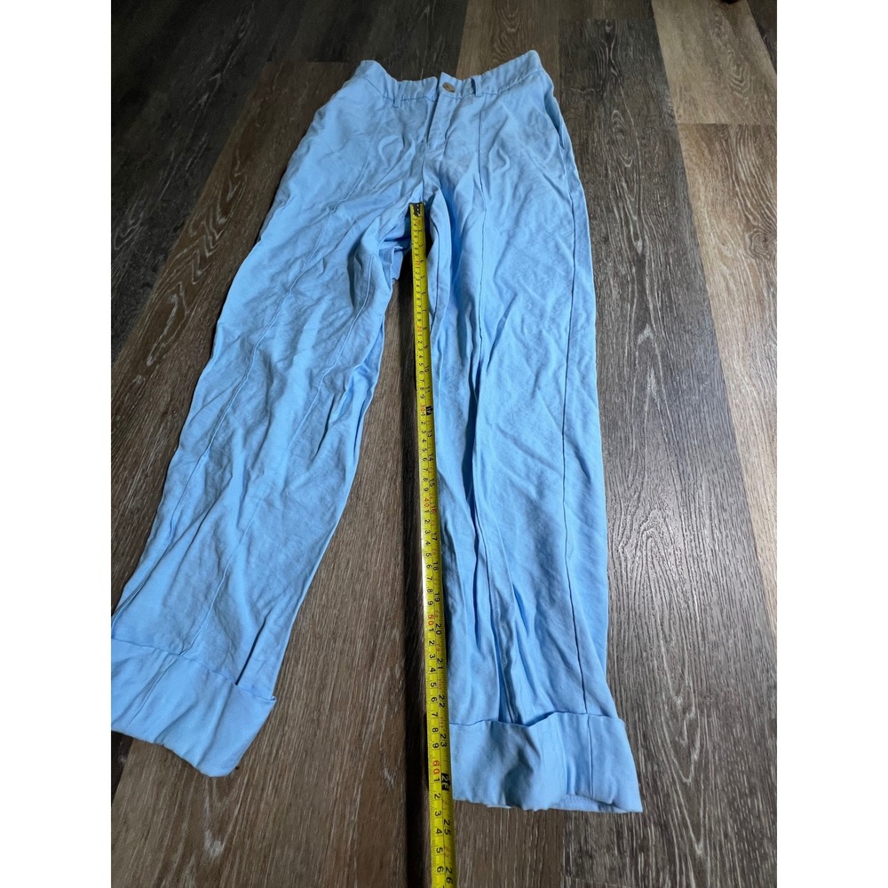 A New Day Linen Blend Trousers Womens 4 Light Blue Excellent High Waist Cuffed - Picture 5 of 8